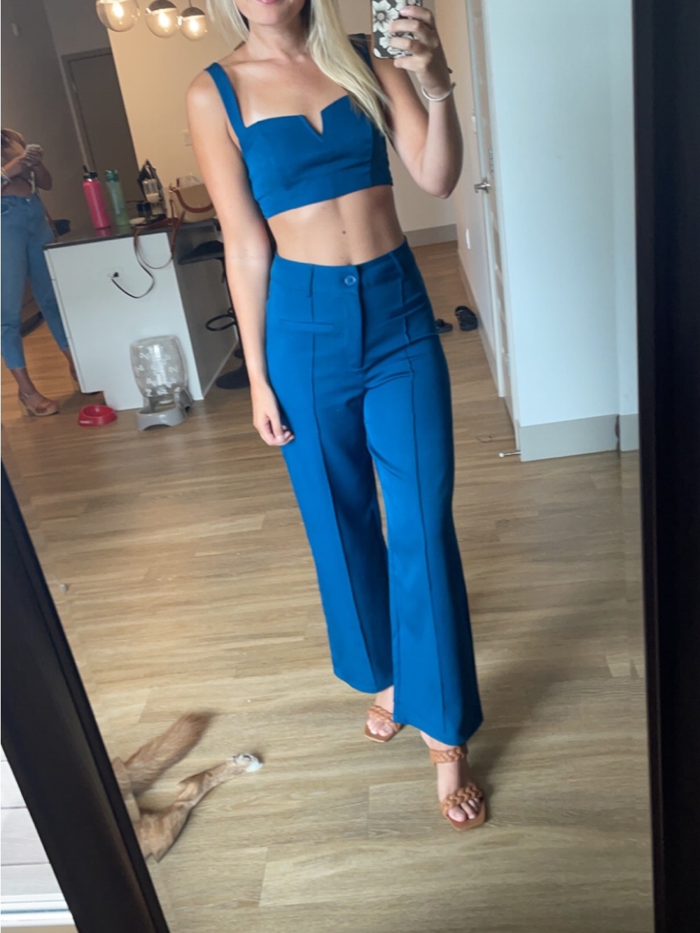 High-Rise Wide-Leg Pants in Cobalt Blue with matching top
